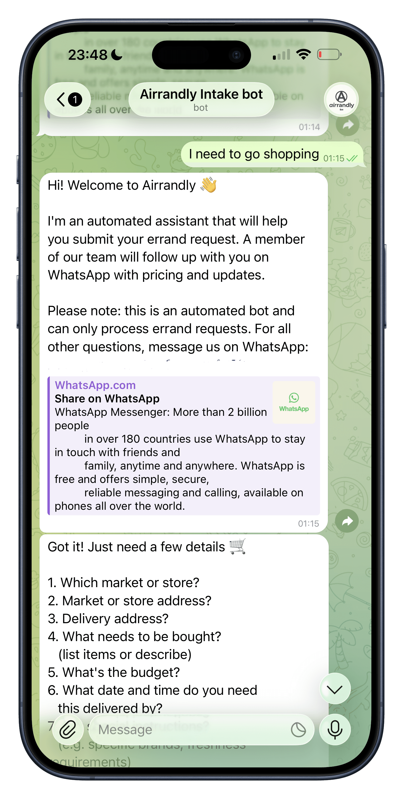 Airrandly OS — conversational task request intake