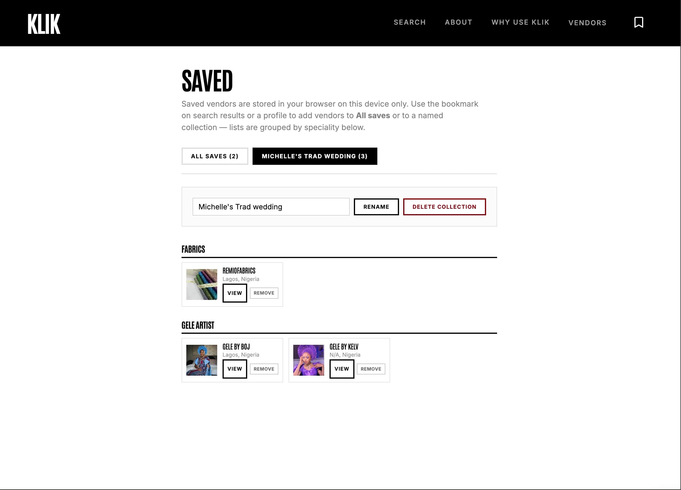 Klik — saved collection