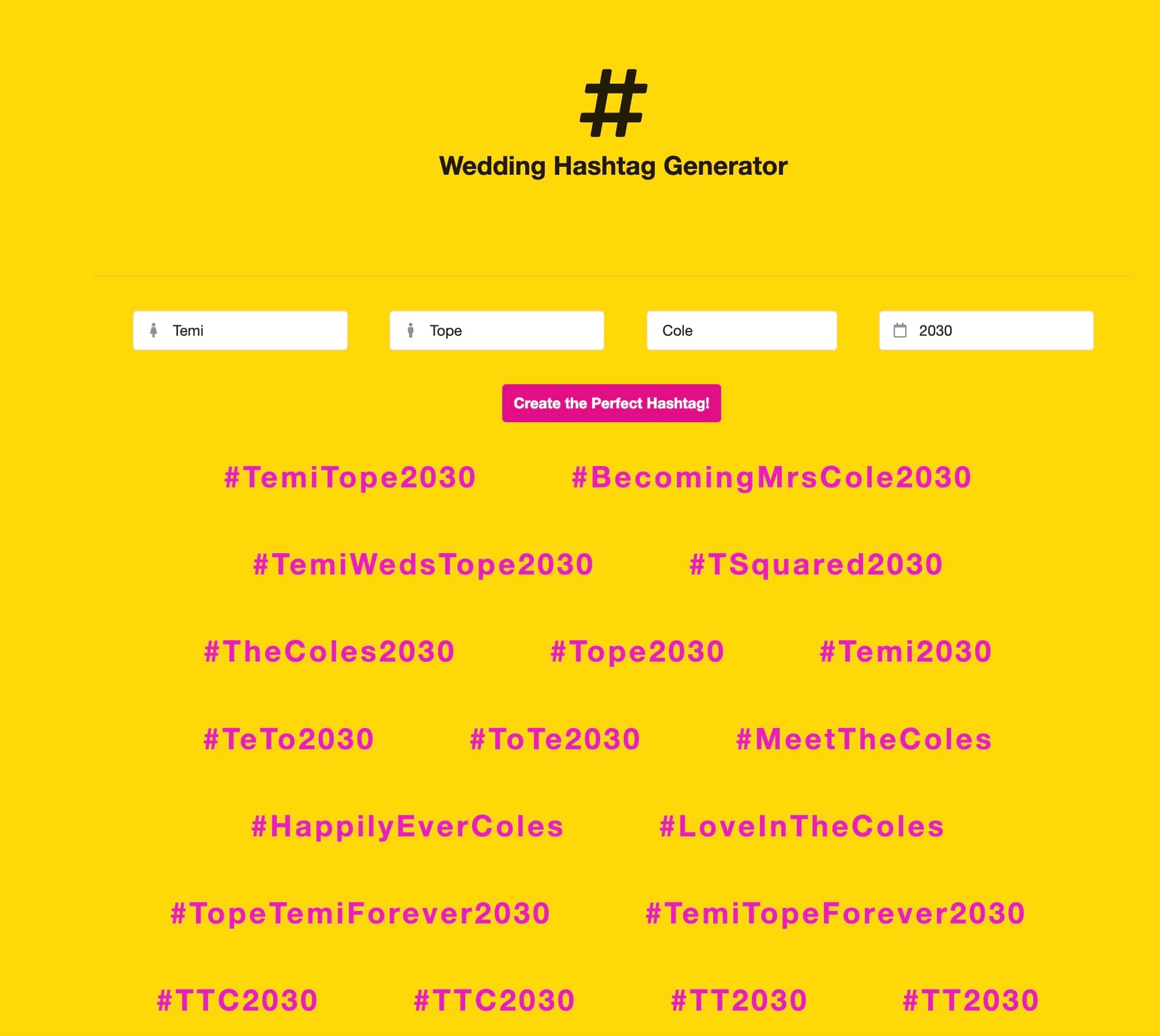 Wedding Hashtag Generator — preview